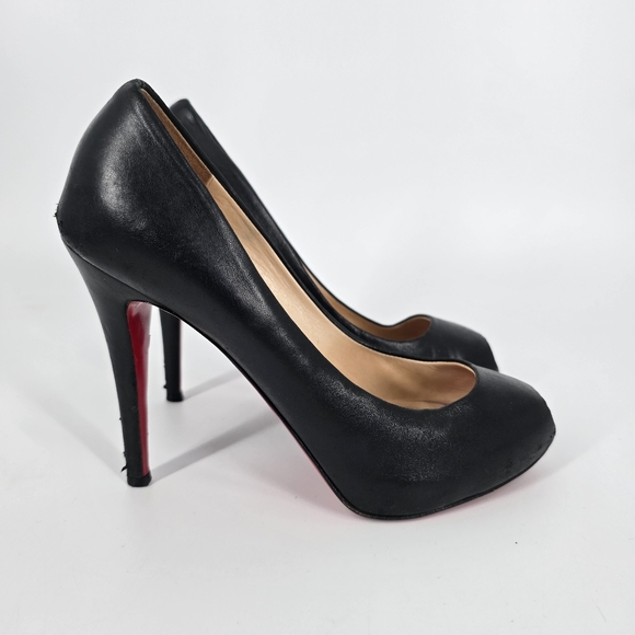 Christian Louboutin Black Leather Peep Toe Pumps Size 37
